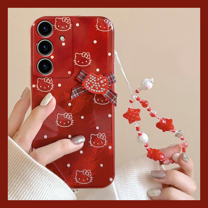 2026波点kt猫适用三星s25edge手机壳s24plus红色s23+十s22手链s21fe新年s20ultra凯蒂猫s10/s9/s8/note20卡通