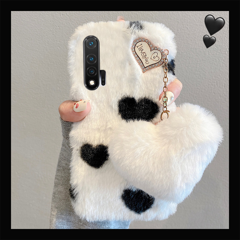 毛绒绒毛茸茸黑白爱心手机壳