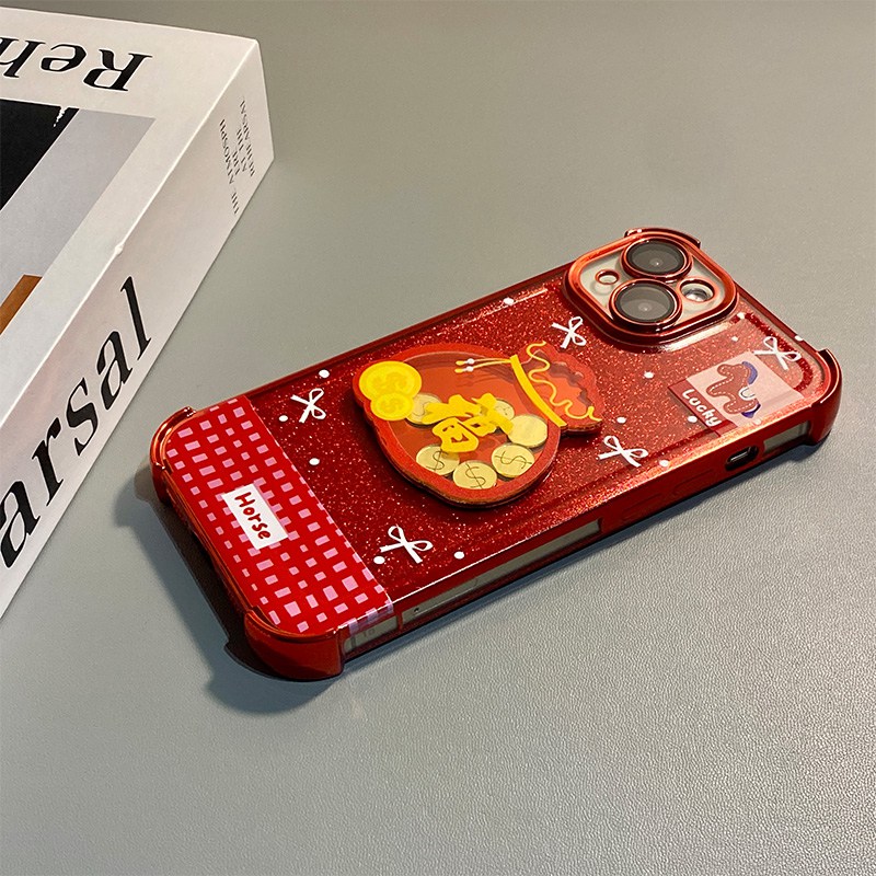 手机壳硅胶闪粉新年红色ins风立