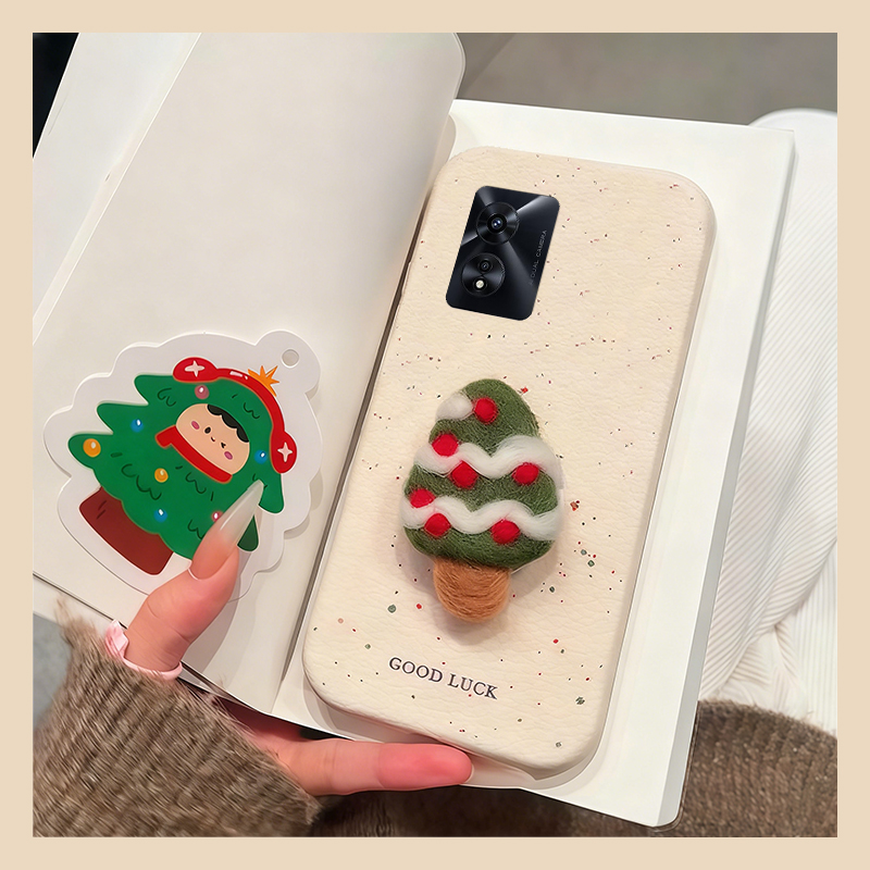 ins风毛绒圣诞树适用oppoa97手机壳a96立体a93s支架a92s秋冬a72皮纹a53仿皮a58x新款a57硅胶a56软a55/a32/a36