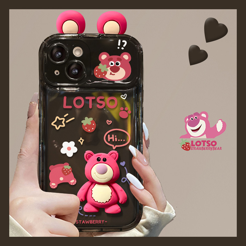 翻盖镜子镜面立体草莓熊手机壳