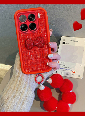 水钻蝴蝶结适用小米15手机壳14pr绒布13毛球12挂链11青春版10s小香风9日韩8透明探索版civi3红色2立体1s/civi