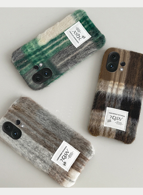 拼色复古格纹适用vivos30promini手机壳s20美拉德s19pro条纹s17t秋冬季s16e毛茸茸t1绒布s15日韩s12s10s9s7s1