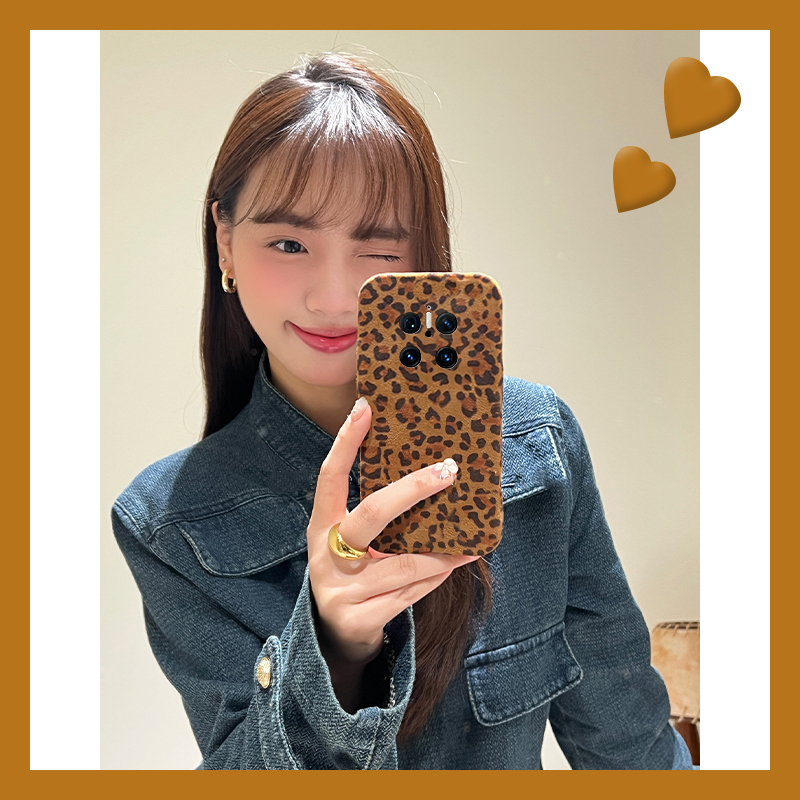 韩系棕色豹纹适用华为mate70pro+手机壳meta60绒布mata50e日韩rs保时捷设计mete40e十m30秋冬20x毛绒10保暖软