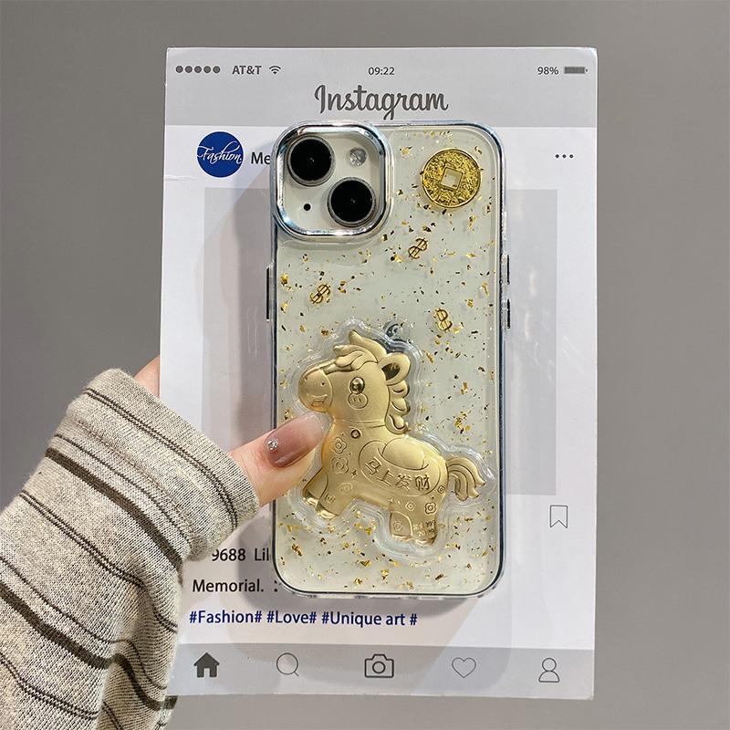 手机壳滴胶金箔金色立体卡通2026