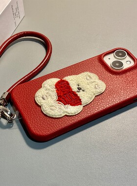 刺绣毛绒兔子适用一加ace6手机壳ace5pro立体1+15皮绳13新年12卡通ace3仿皮acepro竞速版11r/2v/10t皮纹红色p