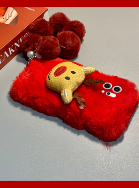 红色圣诞麋鹿适用opporeno15手机壳reon14毛球13挂链12pro秋冬11秋冬季10por+毛茸茸9卡通7se立体5k/4se/oppo