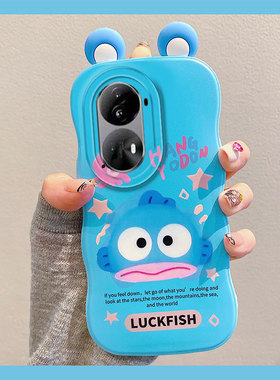 适用opporeno11手机壳reno10pro汉顿丑鱼reon9蓝色8立体耳朵7se可爱6卡通5k硅胶realme真我gt5女a3+a2x十oppo