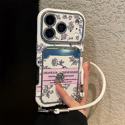 手机壳仿皮皮纹ins风立体山茶花