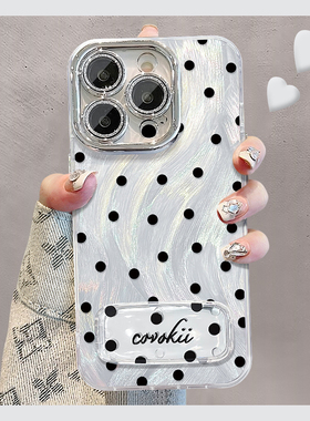 韩系满屏黑色波点适用vivox200promini手机壳x100ultra立体x100s支架x90pro+镜子x80镜面x70软x60por十t1硅胶