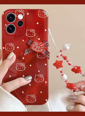 2026波点kt猫适用opporeno15手机壳reon14红色13手链12pro立体11凯蒂猫10por+冰川纹9卡通7se新年5k/4se/oppo