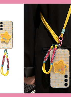 ins风格子星星适用三星s25edge手机壳s24plus立体s23+十s22摇摇乐s21fe支架s20ultra斜挎s10/s9/s8/note20软p