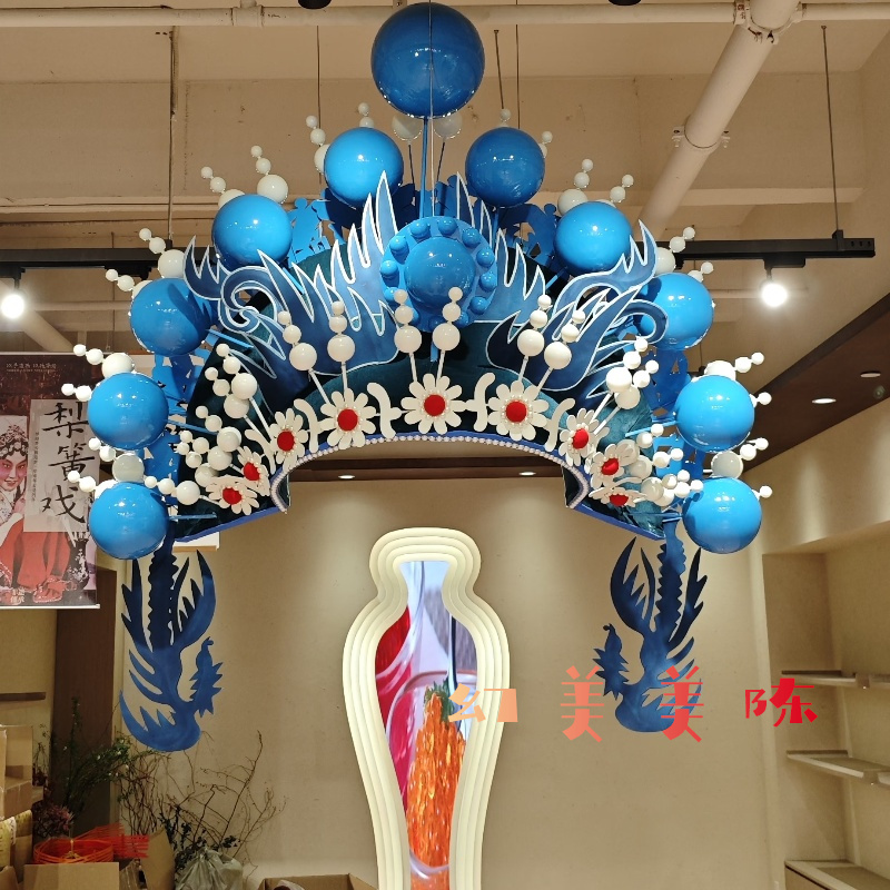 景区新中式国潮京剧戏曲凤冠头饰门头雕塑装饰美陈盔头艺术装置DP