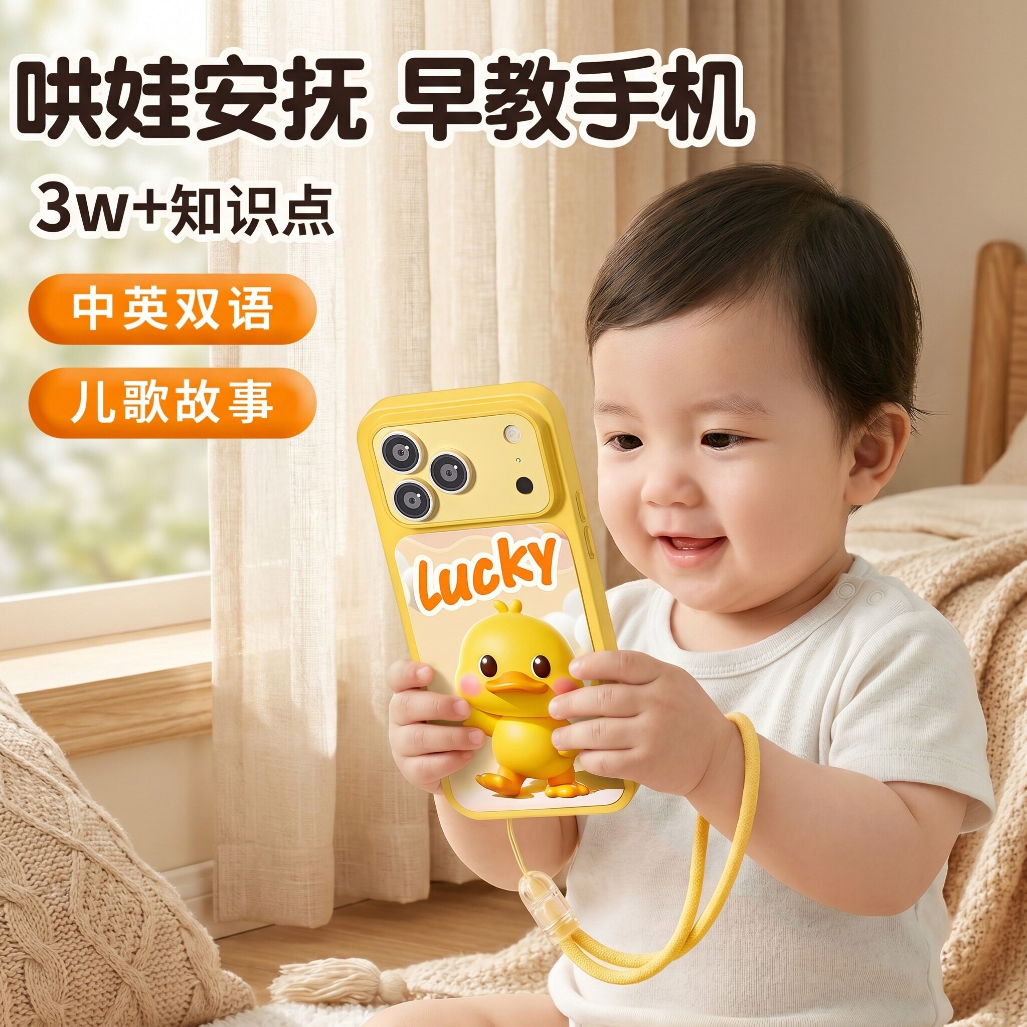 婴幼儿早教益智抓握音乐电话中英双语哄娃安抚仿真手机玩具可啃咬