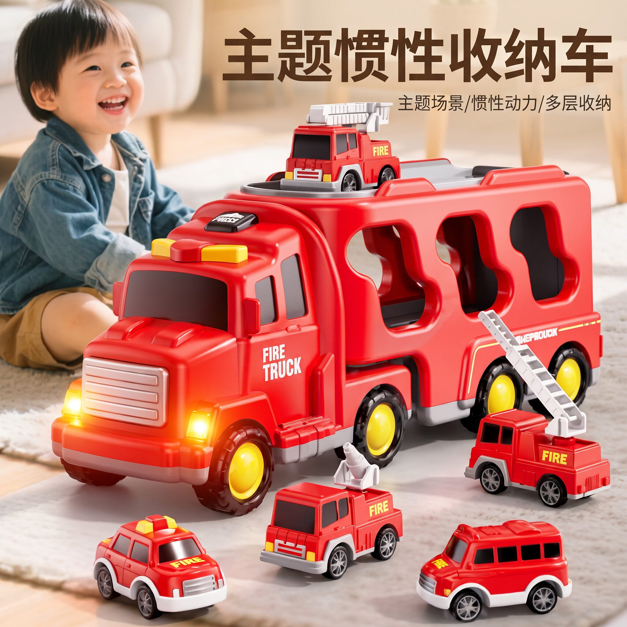 儿童警察工程车惯性滑行早教益智
