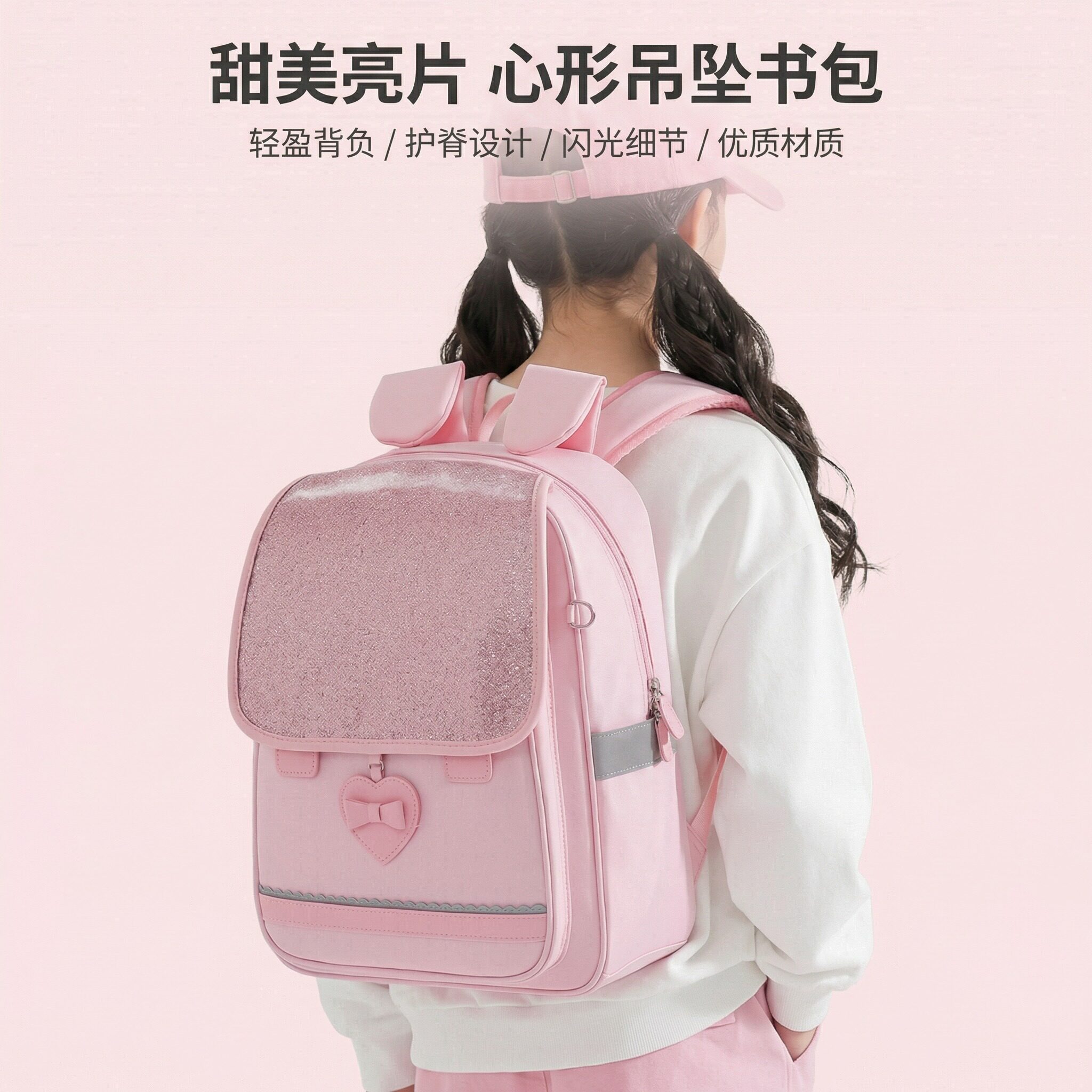 儿童书包可爱卡通粉红色书包双肩包小女孩1到3年级轻便减负大容量
