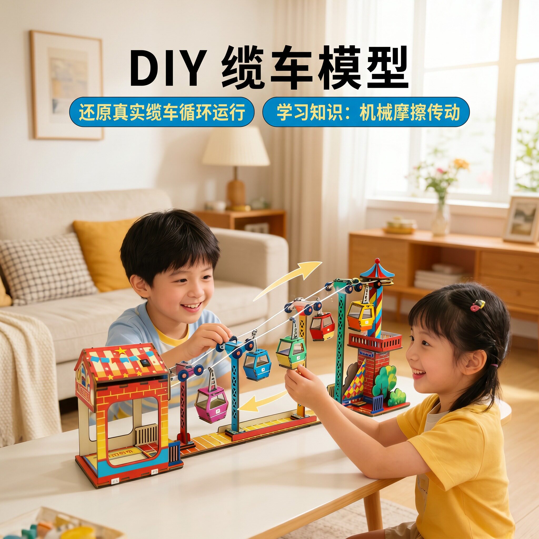 组装搭建缆车模型玩转小精彩