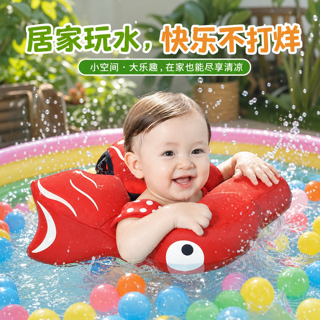 小月龄婴儿腋下游泳圈海边防侧翻