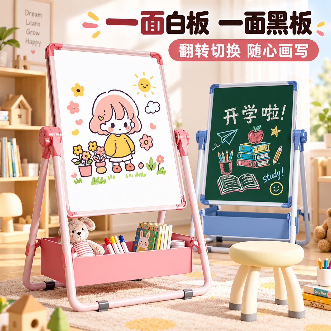 支架式双面升降折叠绘画板