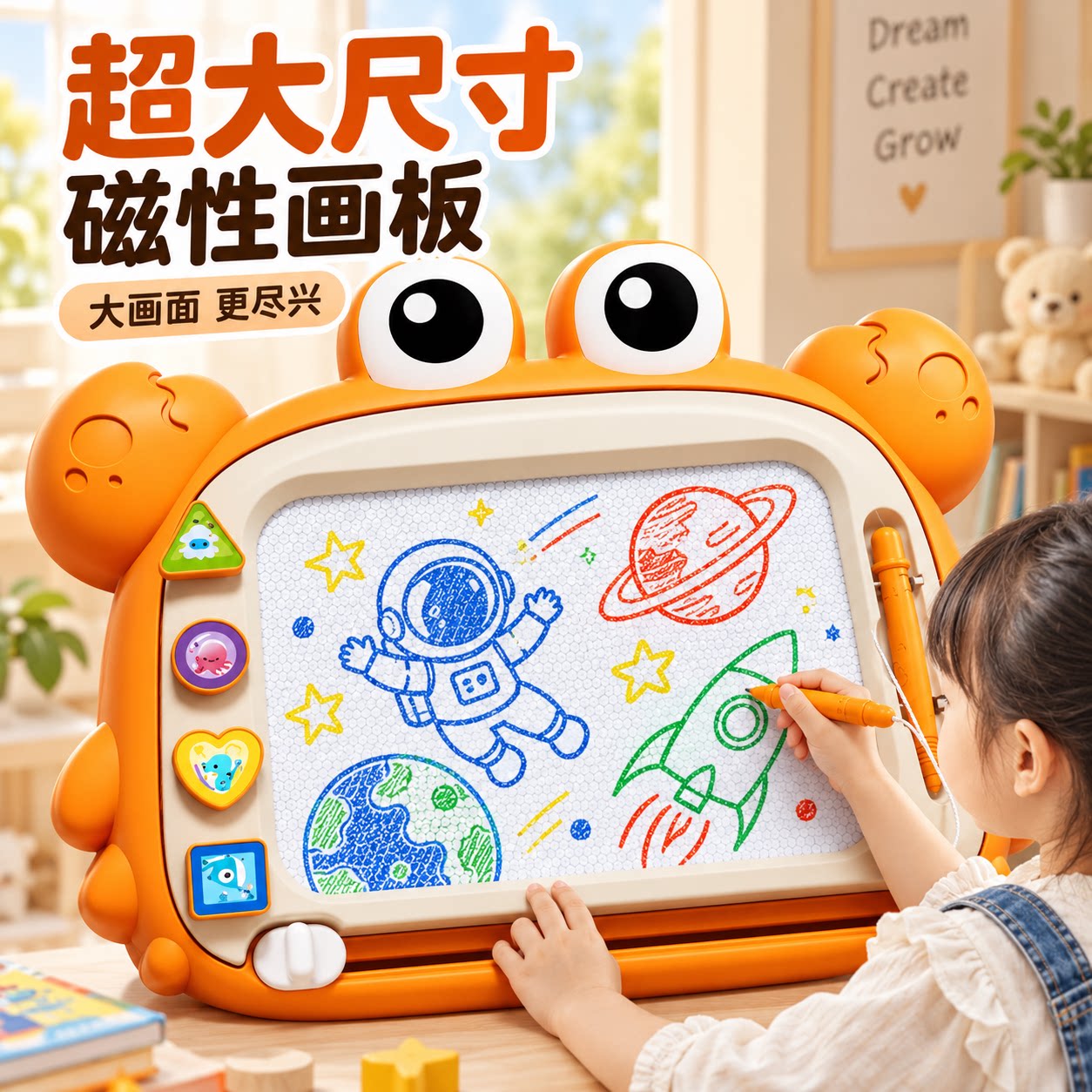 萌趣卡通小螃蟹磁性画板婴幼儿绘画启蒙颜色认知多彩涂鸦三岁以上