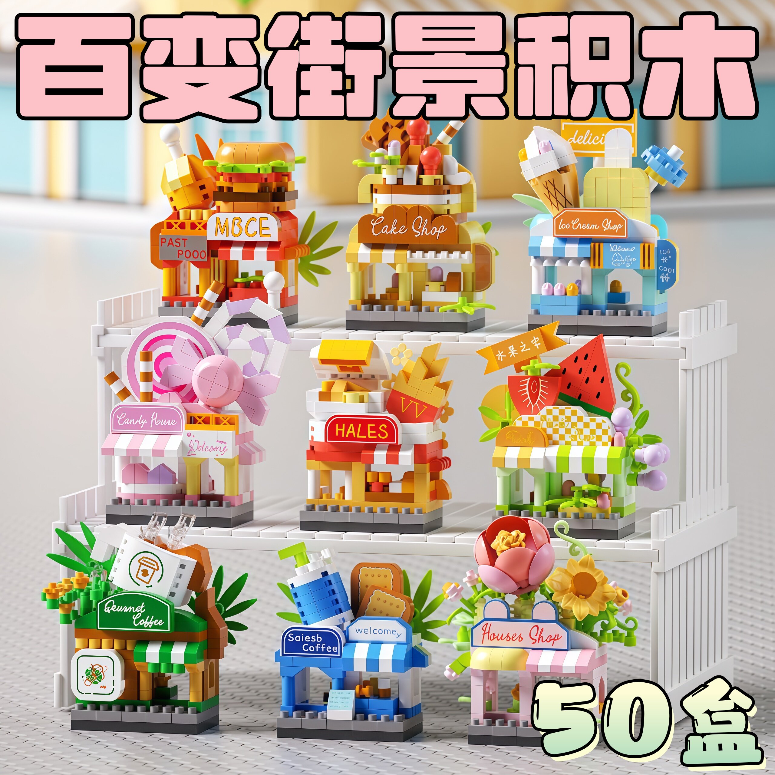新梦想小店街景积木益智早教幼儿园小学生玩具礼品伴手礼亲子互动