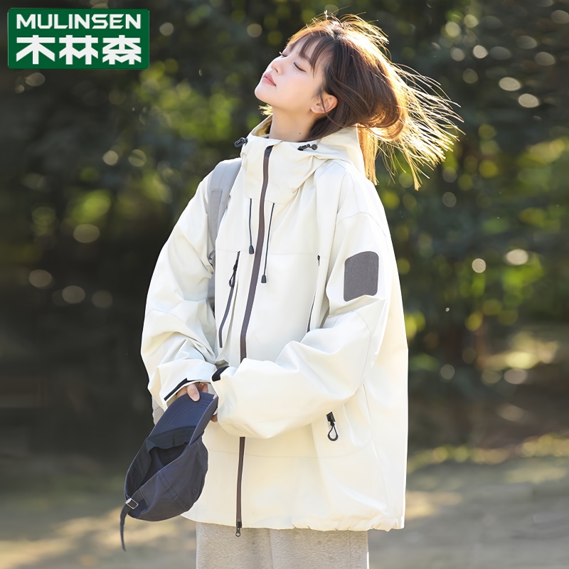 木林森户外冲锋衣女2024年新款潮牌情侣宽松工装防风防水夹克外套