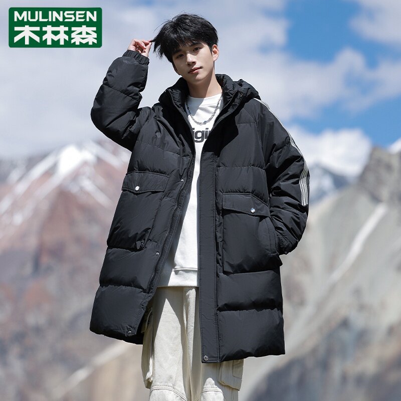 木林森连帽中长款羽绒服男士冬装