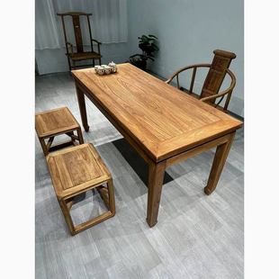 马蹄桌 老榆木茶桌复古原木风化老门板餐桌家用书桌长桌椅束腰中式