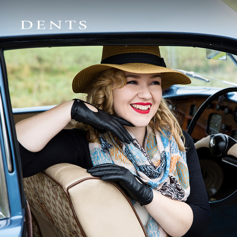 DENTS女士机车款毛羊皮手套