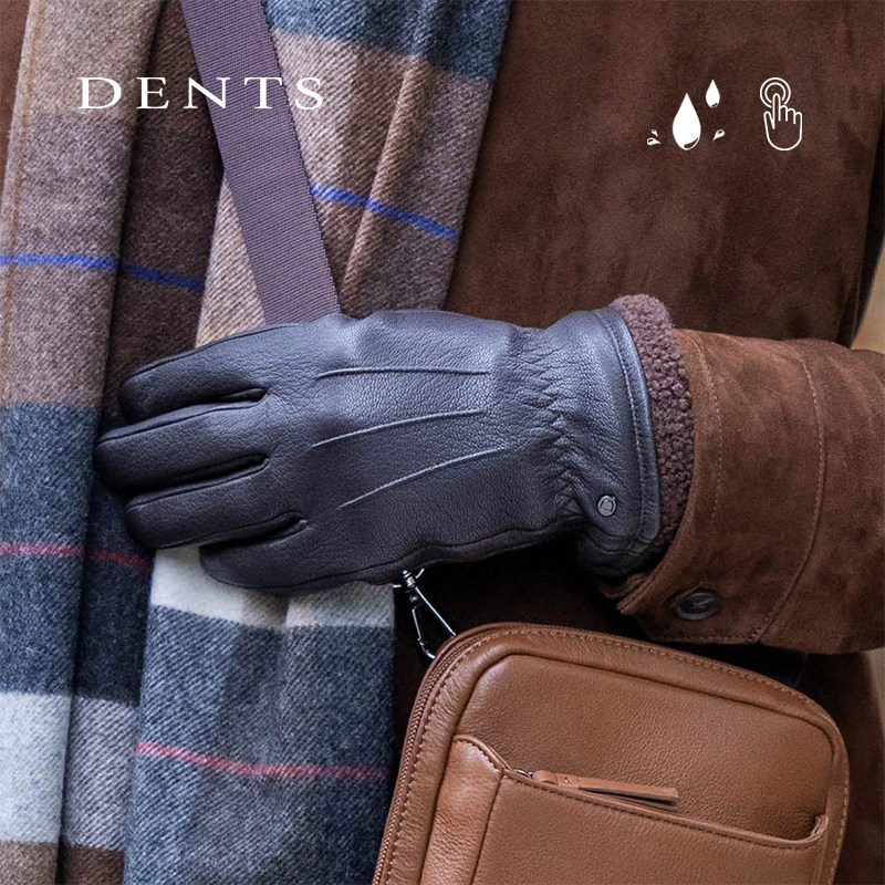 防水触屏25冬款DENTS羊皮复古抓绒厚男士手套5-9317礼盒装