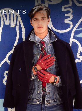 25秋新款|DENTS毛羊皮单里透气骑行机车触屏男士手套 5-0010礼盒