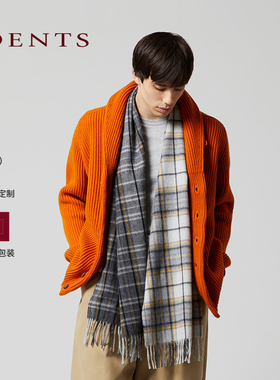 新年礼赠|DENTS苏格兰 宽版英伦复古格纹羊毛羊绒围巾披肩SKY礼盒