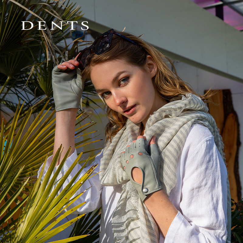 机车半指|DENTS毛羊皮透气户外骑行女士红色手套7-3007