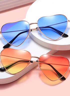 金属桃心太阳眼镜海洋片爱心眼镜时尚街拍糖果色网红跨境心形墨镜