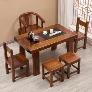 4I老船木小户型阳台茶桌椅组合实木办工茶客厅几家用简约小型桌台