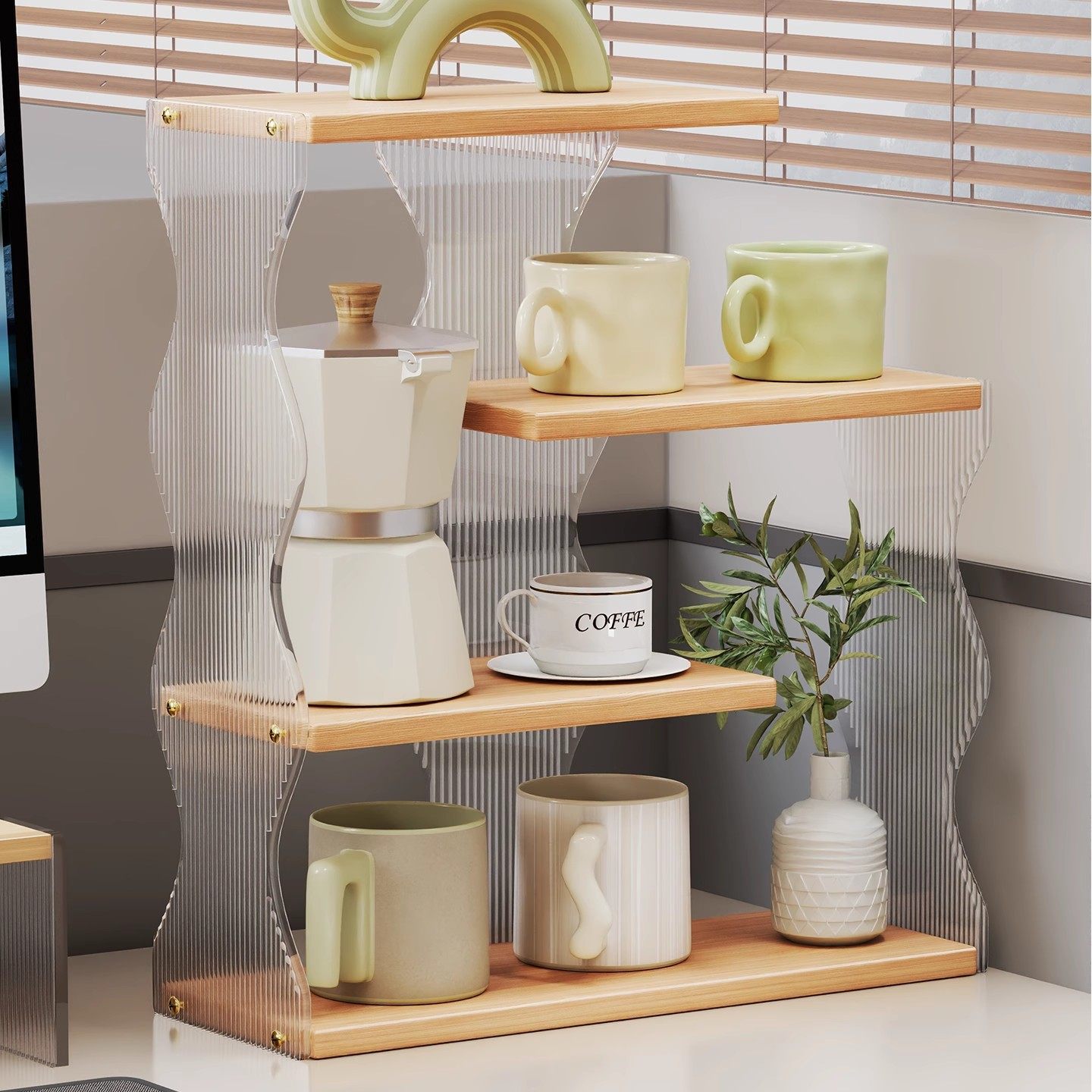 办公室桌面收纳置物架桌面好物小架子亚克力杯架女生工位改造神器