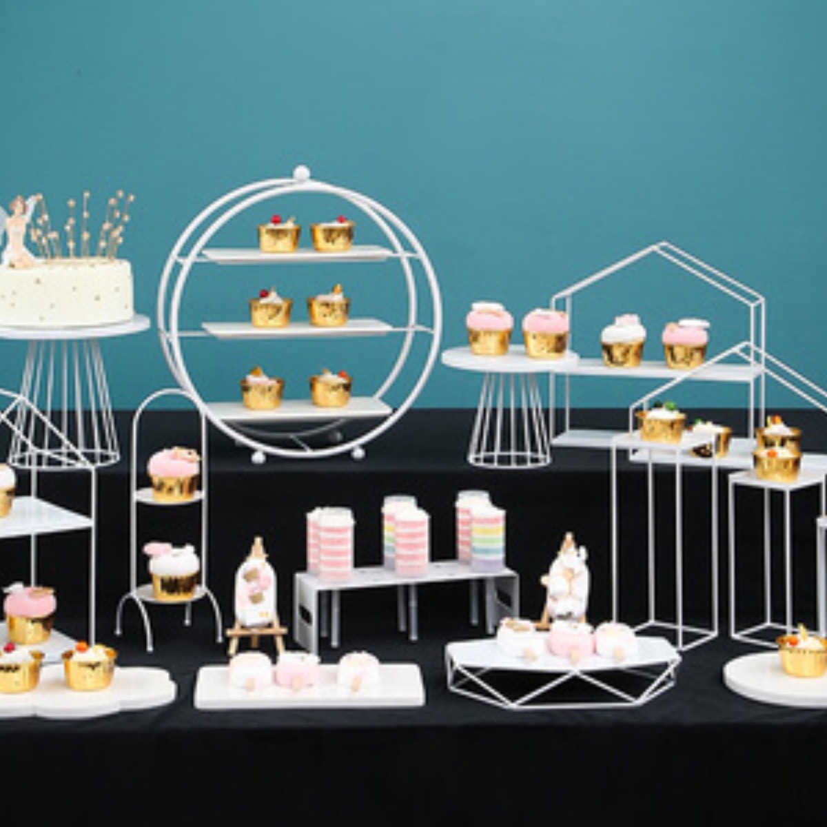 婚礼甜品台摆件展示架白色蛋糕架子托盘冷餐茶歇摆台下午茶点心架
