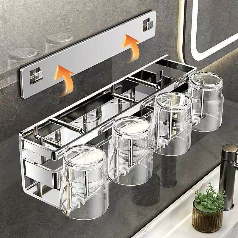 304不锈钢架子打孔牙膏牙刷置物架卫生间免可拆卸浴室口杯壁挂式