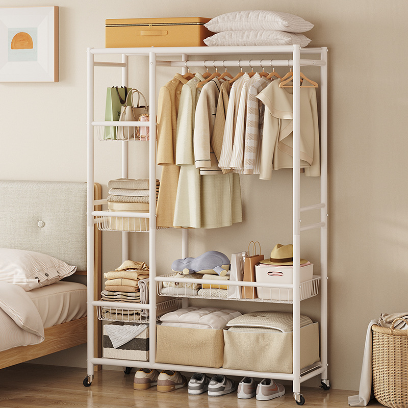 简易衣柜家用卧室出租房组合衣橱小户型挂衣架加厚钢管网篮置物w&