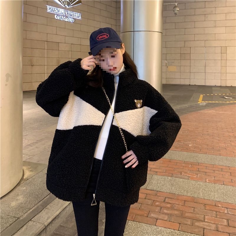 羊羔毛绒外套女2023秋冬季新款宽松皮毛一体小个子加棉加厚棉衣
