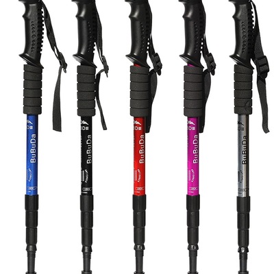 户外登山杖 爬山手杖 可伸缩折叠铝合金徒步健走T柄直柄拐棍