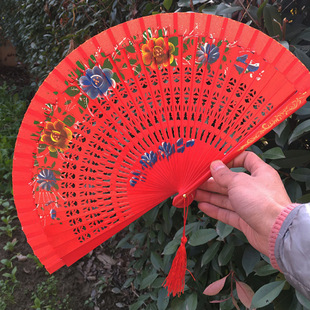 工艺扇子七彩舞蹈扇西班牙扇黄色舞蹈木折扇舞台走秀表演舞蹈珏沁