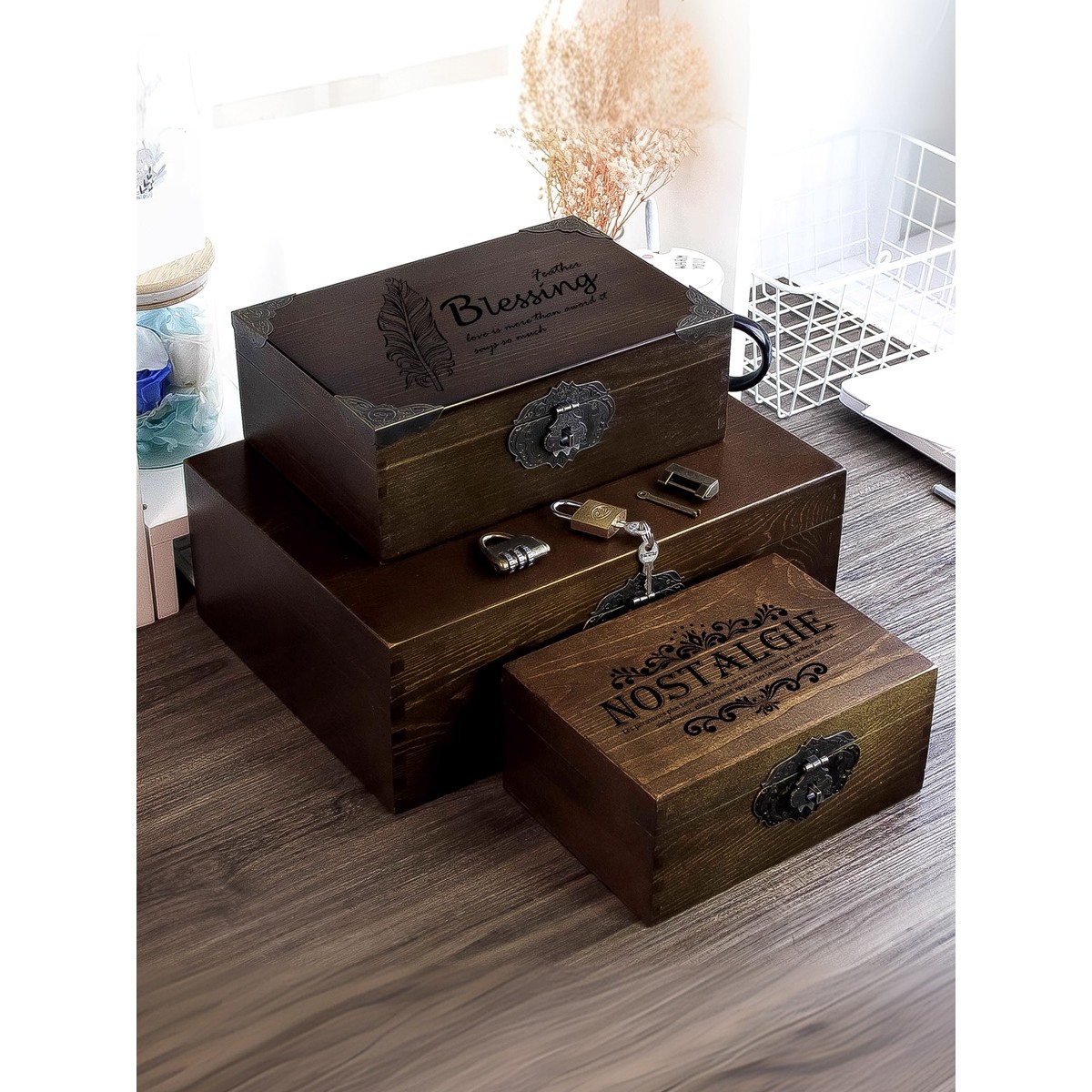 木箱收纳箱木小复古盒子大储物箱收纳盒箱子木质带锁木盒密码实木,ZIPPO/瑞士军刀/眼镜,烟盒,淘宝优惠券,粉丝福利购,淘宝优惠卷