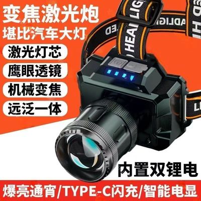 户外头灯强光远射可调焦超长续航充电式野钓登山运动led伸缩