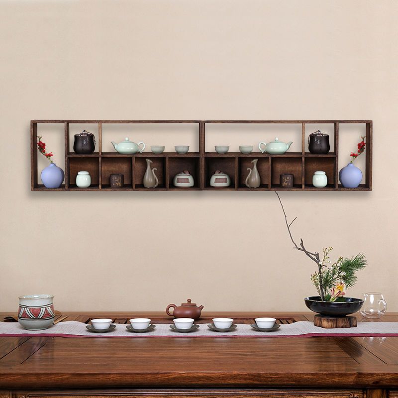 实木茶杯架子茶具架挂墙博古架多宝阁格子摆件架置物架展示架梦域