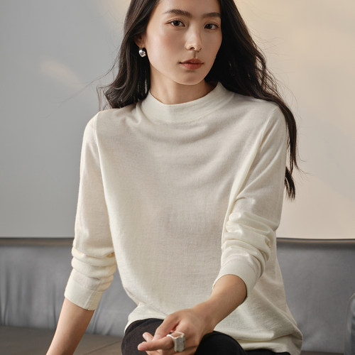 极简100%山羊绒女半高领针织衫
