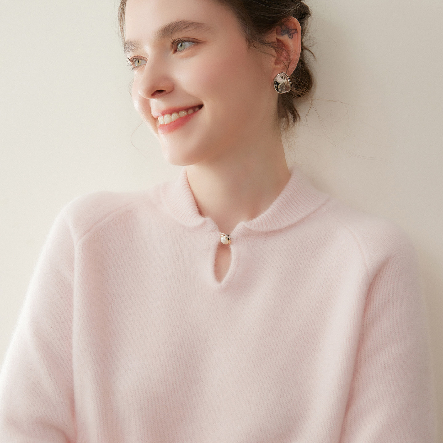 新中式穿搭~水滴领山羊绒衫女宽松显瘦套头毛衣长袖针织衫打底,女装/女士精品,毛针织衫,淘宝优惠券,粉丝福利购,淘宝优惠卷