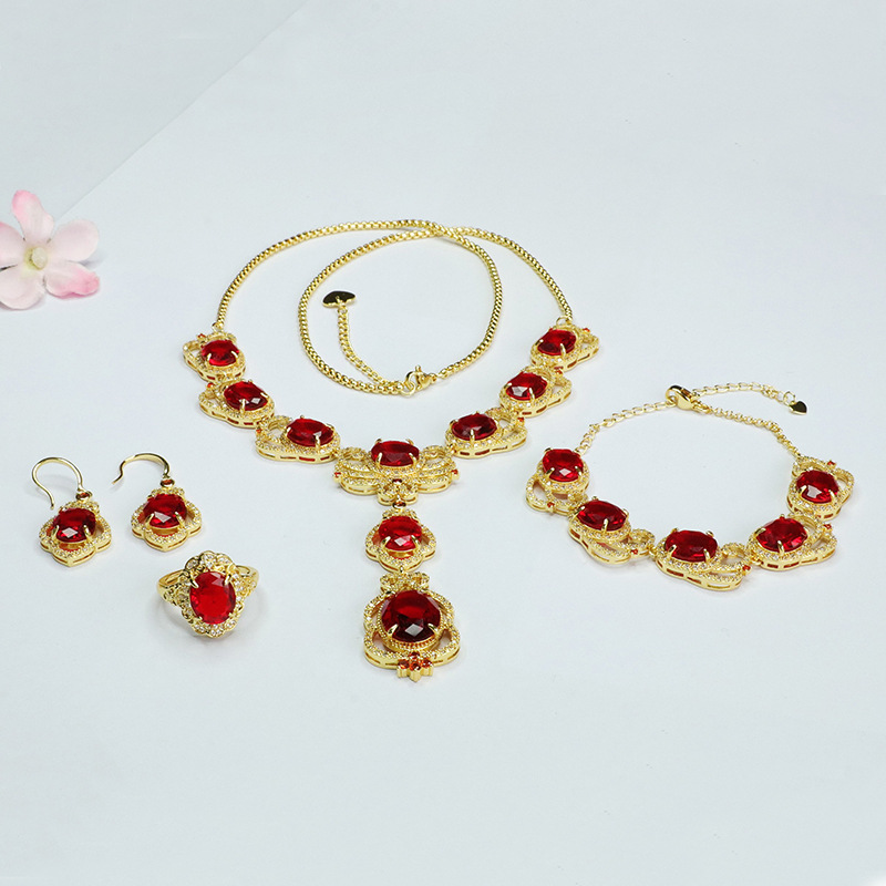 珠宝首饰项链耳坠手链戒指四件套晚宴套装女士款礼品气质大气饰品