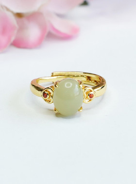 天然和田玉戒指时尚指环玉石珠宝新中式民族风饰品情侣闺蜜礼物