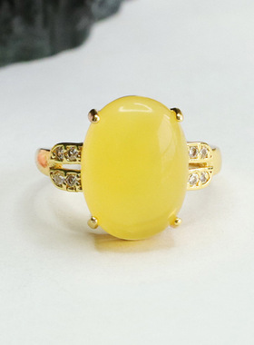 天然琥珀戒指蜜蜡指环指圈民族风首饰新中式民族风饰品男女士礼物